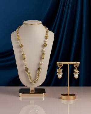 Nawabi Pearl & Gold Legacy 92.5 Silver Necklace Set