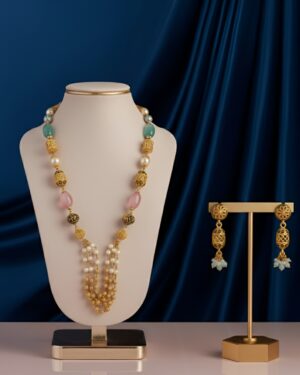 Pastel Gemstone & Pearl Beaded Necklace Set
